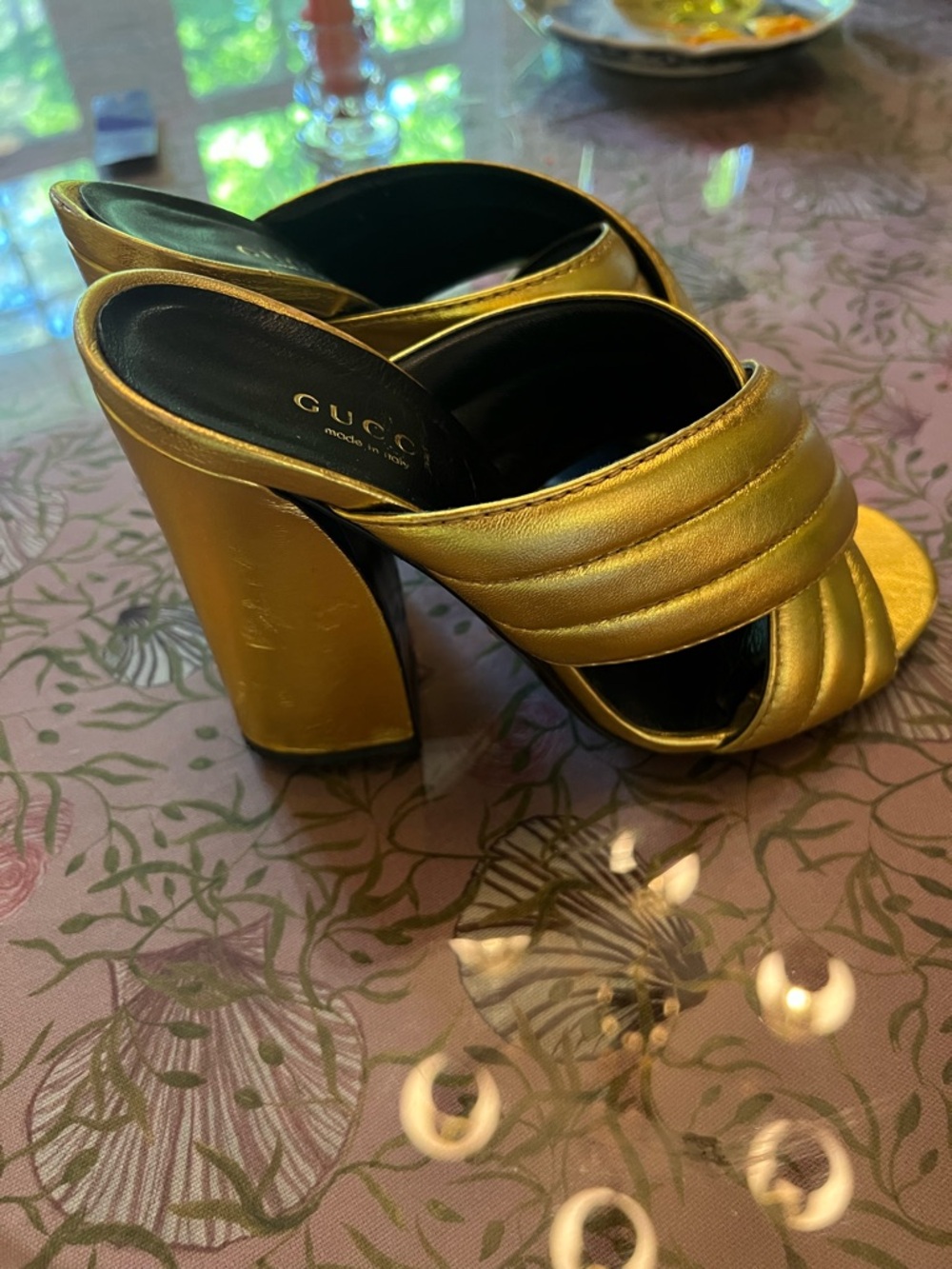 Gucci Metallic Gold Crisscross Mule Slides - Picture 4 of 10